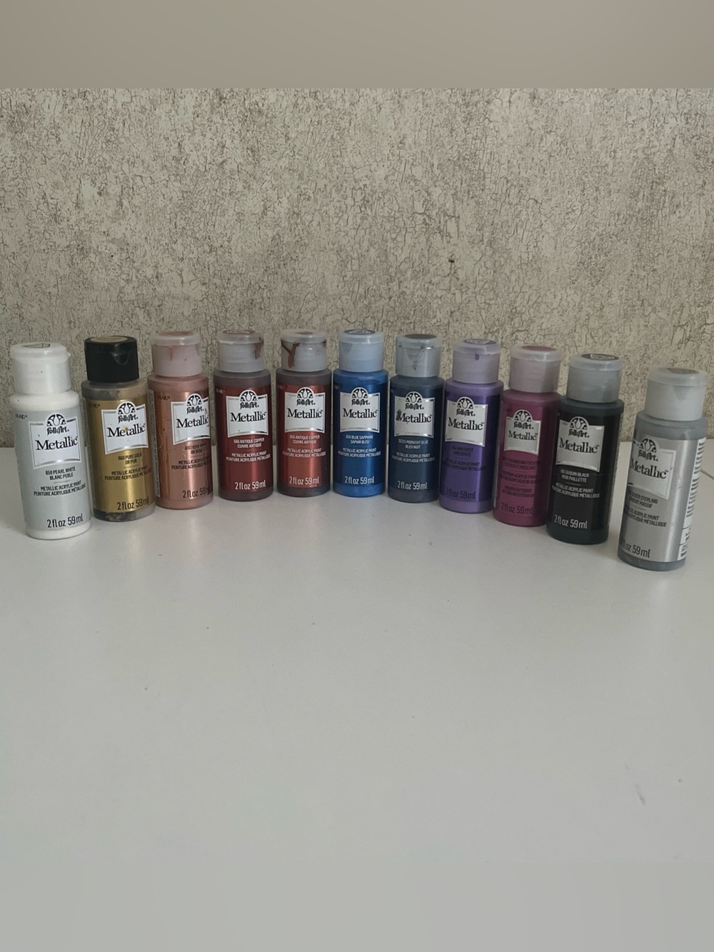 Folk Flirt Metallic Acrylic Paint Bundle Used Lot of 11 2oz Bottles